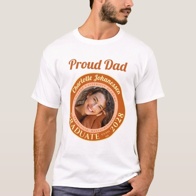Camiseta Orange Modern Photo Proud Dad Graduation T-Shirt (Frente)