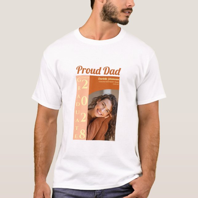 Camiseta Orange Modern Photo Proud Dad Graduation T-Shirt (Frente)