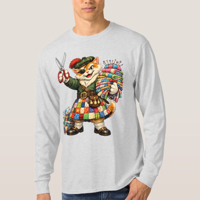 Camiseta Orange naughty kitty in quilt kilt T-Shirt (Frente)