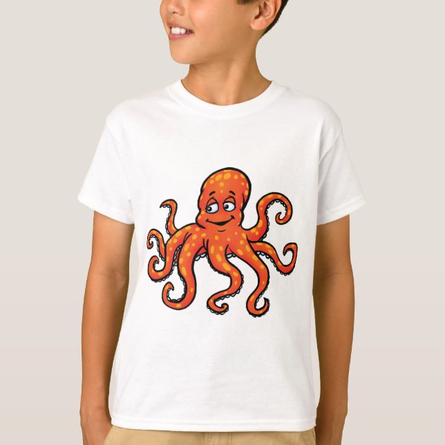 Camiseta Orange Octopus Cartoon Ocean Sea Creature (Frente)