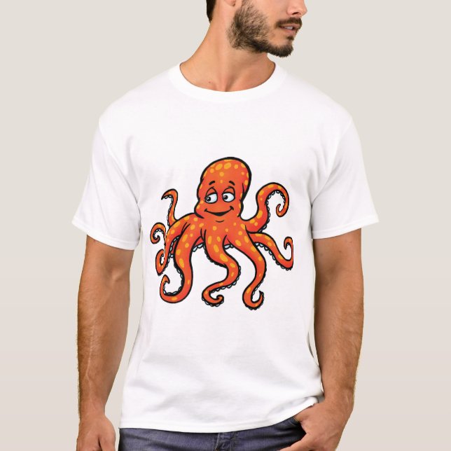 Camiseta Orange Octopus Cartoon Ocean Sea Creature (Frente)