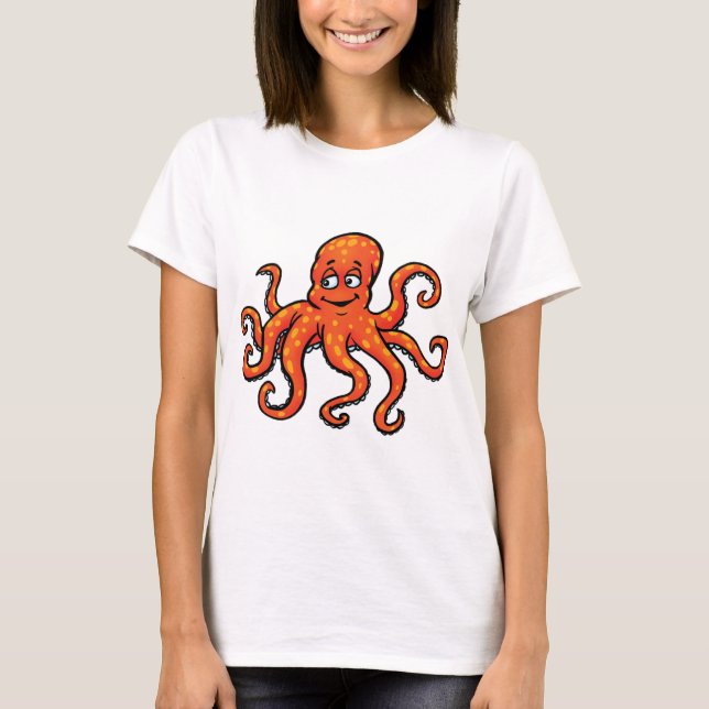 Camiseta Orange Octopus Cartoon Ocean Sea Creature (Frente)
