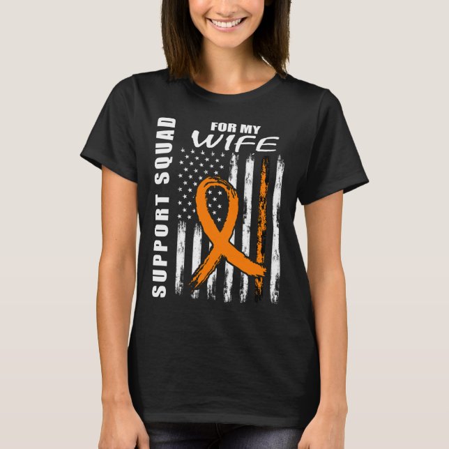 Camiseta Orange Ribbon Wife Leukemia Awareness Usa Flag Can (Frente)