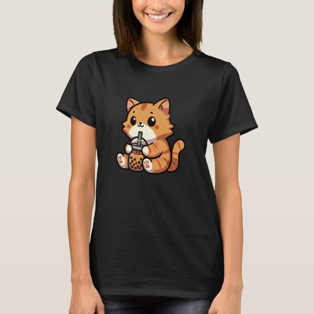 Camiseta Orange Tabby Cat Bubble Tea Pet Funny Boba (Frente)