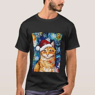 Camiseta Orange Tabby Cat Papais noeis Starry Night Art