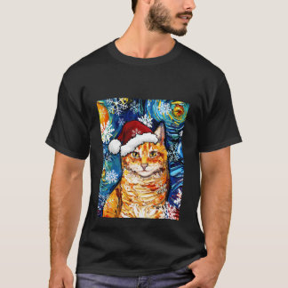 Camiseta Orange Tabby Cat Papais noeis Starry Night Art