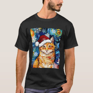 Camiseta Orange Tabby Cat Papais noeis Starry Night Art