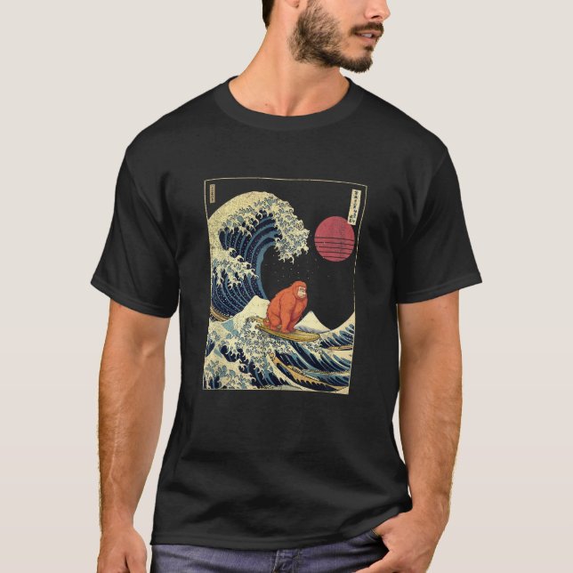 Camiseta Orangutan Japanese Kanagawa Wave Funny Surf Animal (Frente)