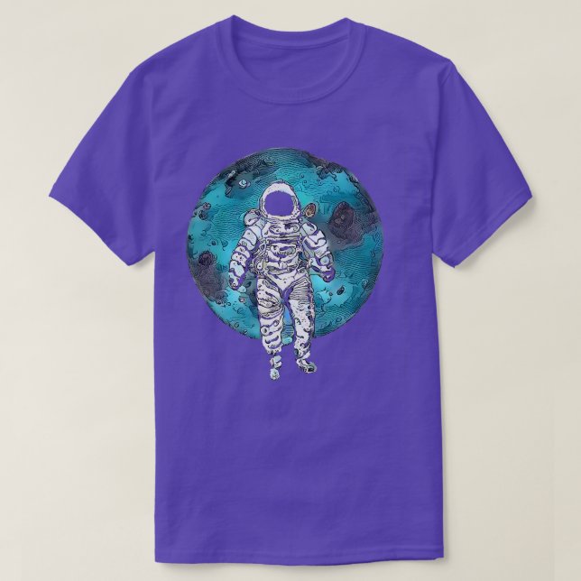 Camiseta Órbita perdida, astronauta flutuando no espaço (Frente do Design)