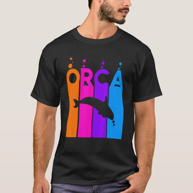 Camiseta Orca Animal Rainbow Bubble Com Silhouette (Frente)