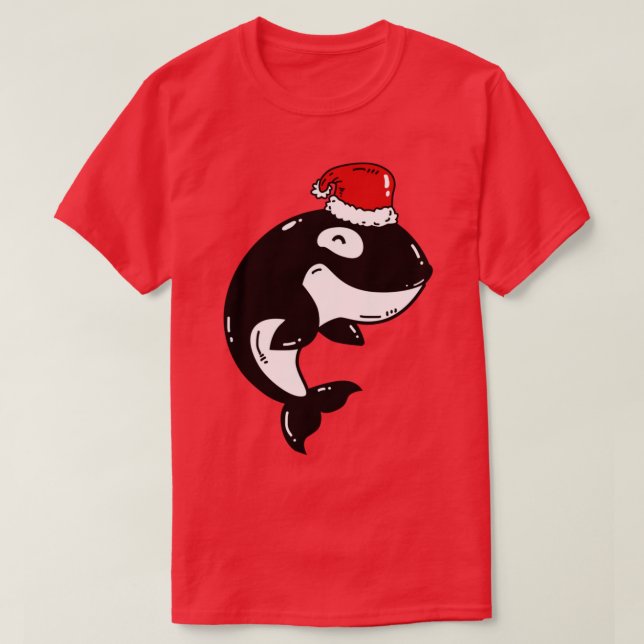 Camiseta Orca com Santa Hat Engraçado Presente de Natal (Frente do Design)