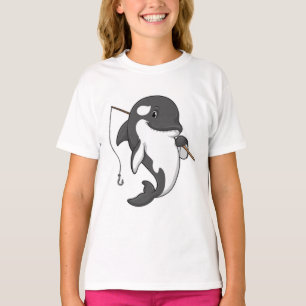 Camiseta Orca como pescador com cana de pesca