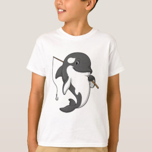 Camiseta Orca como pescador com cana de pesca