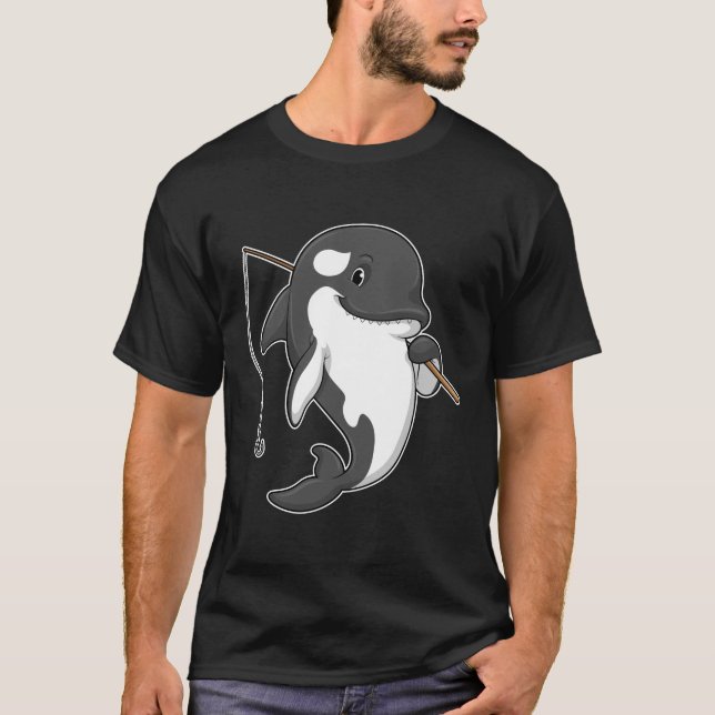 Camiseta Orca como pescador com cana de pesca (Frente)