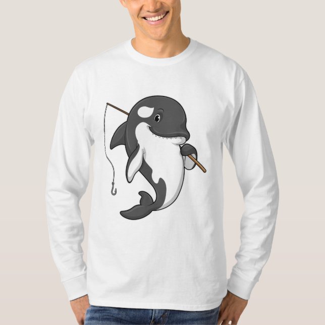 Camiseta Orca como pescador com cana de pesca (Frente)