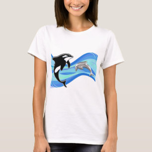 Camiseta Orca e golfinho nas ondas