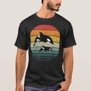 Camiseta Orca Family Vintage Retro Art, Família de Baleias 