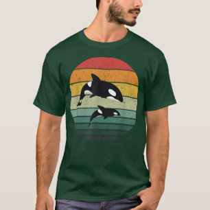 Camiseta Orca Family Vintage Retro Art, Família de Baleias 