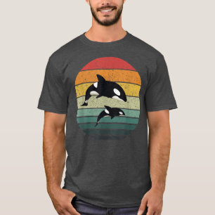 Camiseta Orca Family Vintage Retro Art, Família de Baleias 