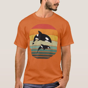 Camiseta Orca Family Vintage Retro Art, Família de Baleias 
