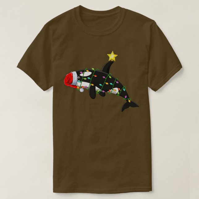 Camiseta Orca Fish Lighting Xmas Tree Matando Orca Christm (Frente do Design)