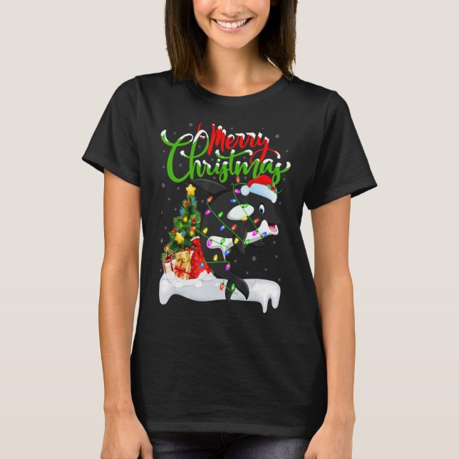 Camiseta Orca Fish Lover Xmas Decorações Papais noeis Orca  (Frente)