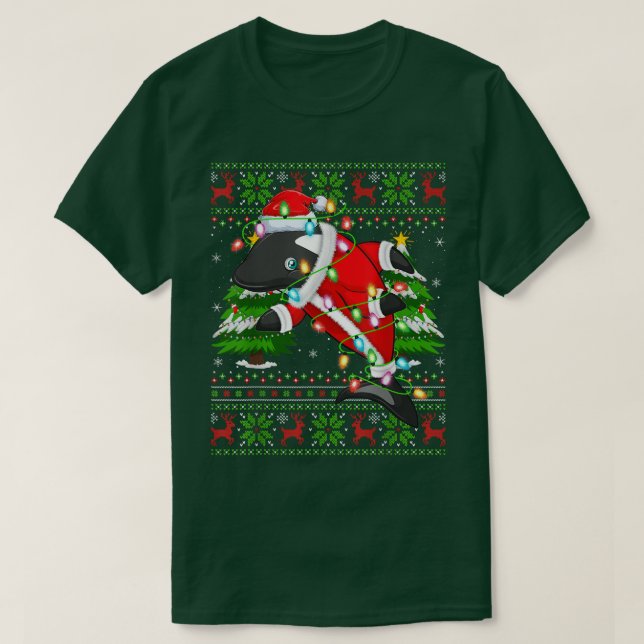 Camiseta Orca Fish Xmas Tree Matando Papais noeis Orca Ugly (Frente do Design)