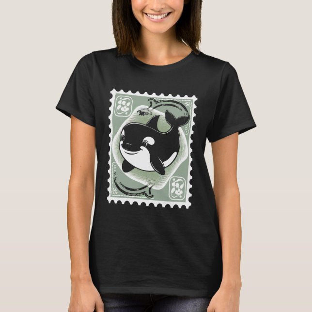 Camiseta Orca Postage Stamp Animal Vintage (Frente)