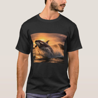 Camiseta Orca Saltando do Oceano - AI Gerado