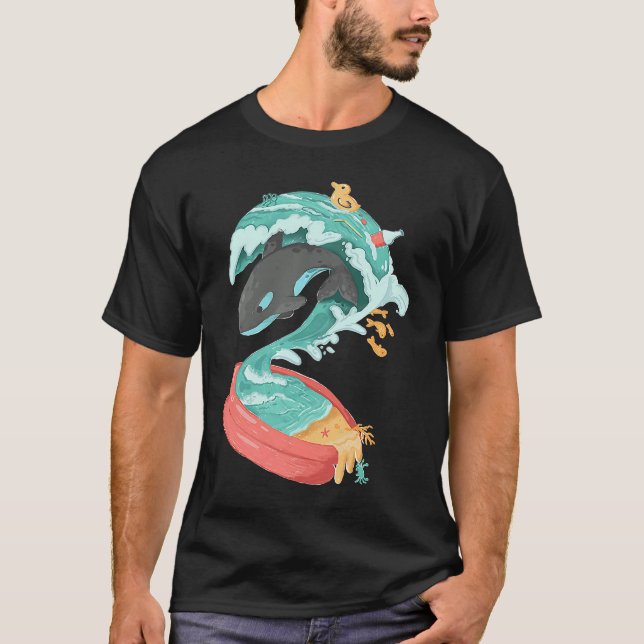 Camiseta Orca Tsunami Piscina Inflável Salvar a Vida Selvag (Frente)