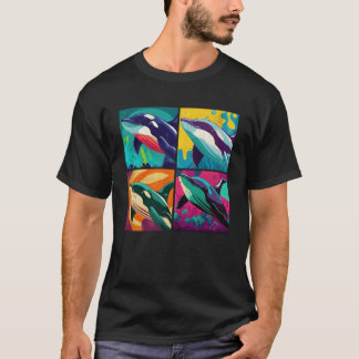 Camiseta Orca Whale Pop Ilustração de Animais Coloridos