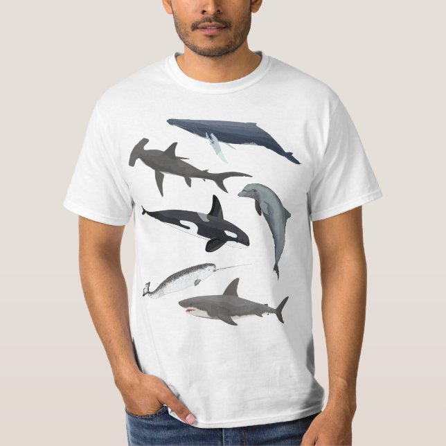 Camiseta Orca Whale Shark Narwhal Dolphin Sea Creatures (Frente)