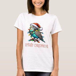 Camiseta Orçamento Budgerigar Papagaio Natal Hat Xmas