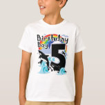 Camiseta Orcas 5 Birthday Boy e Orca Killer Whale como Fest<br><div class="desc">Excelente festa de aniversário de cinco anos para filho,  sobrinho ou sobrinho como sua adorável orca pulando mais arco-íris em suas camisetas. Torna-o adequado como presentes especiais</div>