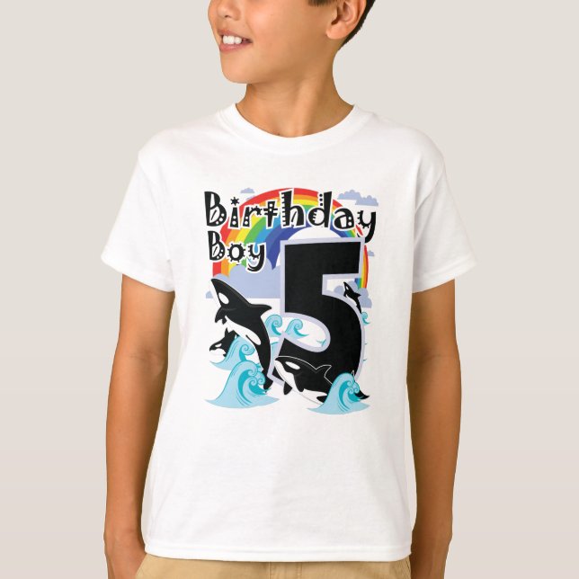Camiseta Orcas 5 Birthday Boy e Orca Killer Whale como Fest (Frente)