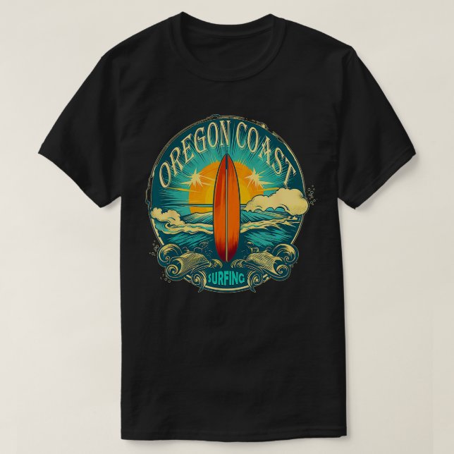 Camiseta Oregon Coast Distressed Vintage Surf (Frente do Design)
