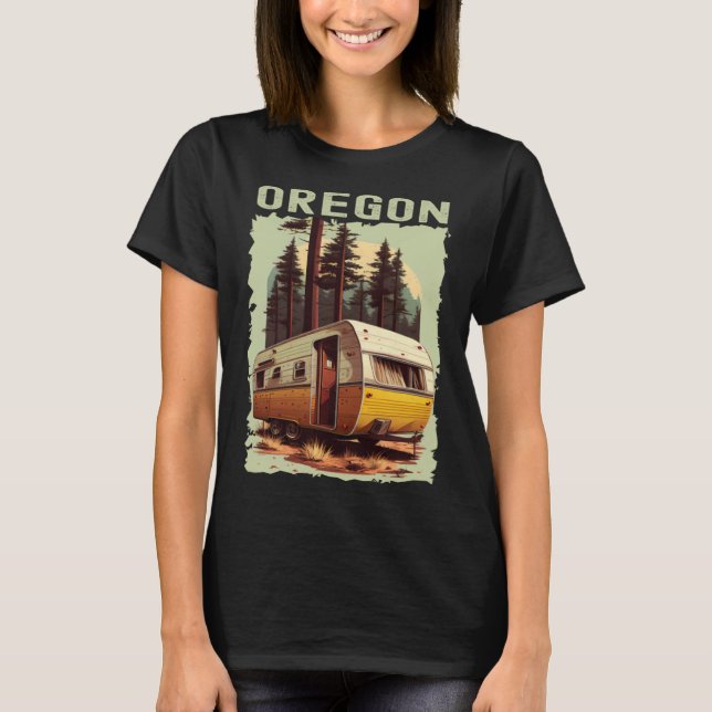 Camiseta Oregon Sunset retro 70s, acampamento de caminhada (Frente)