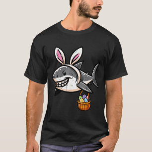 Camiseta Orelhas de coelho de tubarão de Páscoa cesta de ov