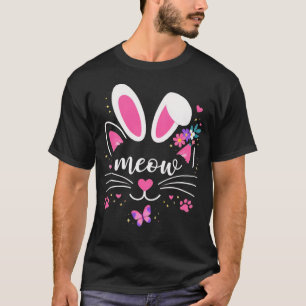 Camiseta Orelhas de Coelho Meow Gato Pastel Fofo