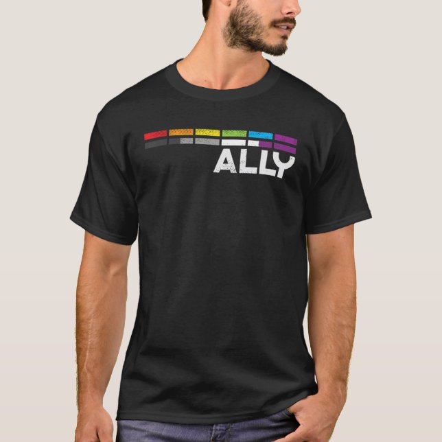 Camiseta Orgulho Ally Bares Igualdade LGBTQ Sinalizador Ase (Frente)