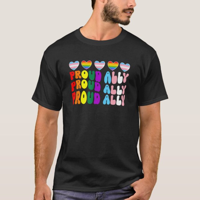 Camiseta Orgulho Ally Trans Rainbow Heart Flag Pride LGBT M (Frente)