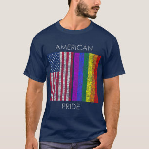 Camiseta Orgulho Americano a Fade da bandeira do arco-íris 
