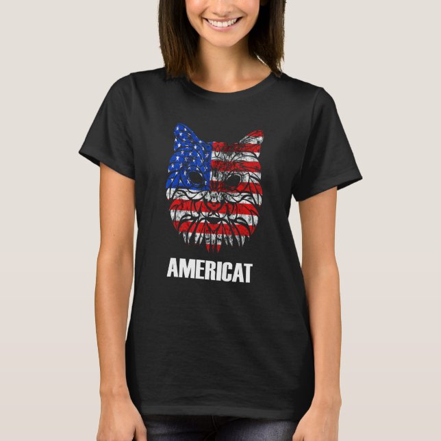 Camiseta Orgulho Americano Gato Patriótico 4 De Julho Ameri (Frente)