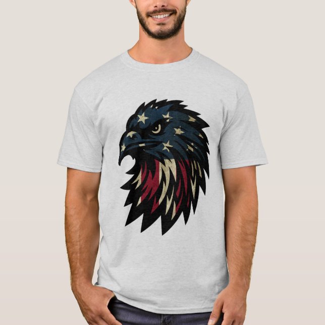 Camiseta Orgulho Americano, Patriótico Águia Azul Vermelha  (Frente)
