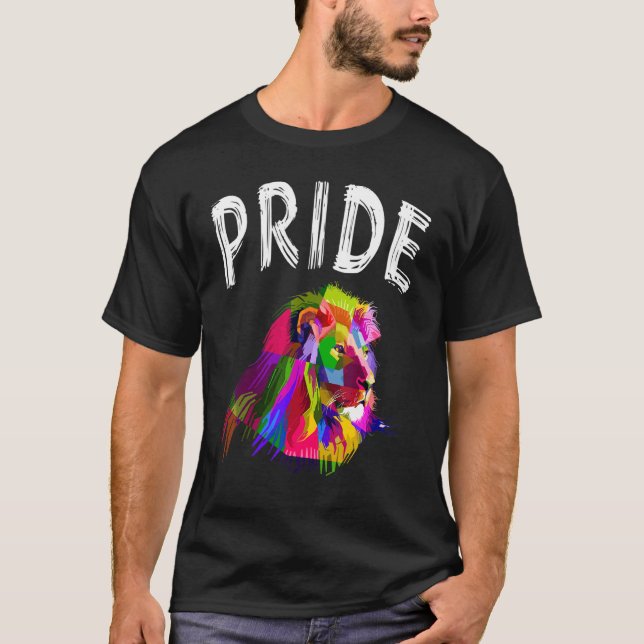 Camiseta Orgulho Arco-íris Sinalizador Gráfico Leão Direito (Frente)