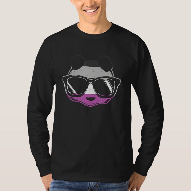 Camiseta Orgulho Asexual Panda Bandeira Asexual Óculos Sola (Frente)