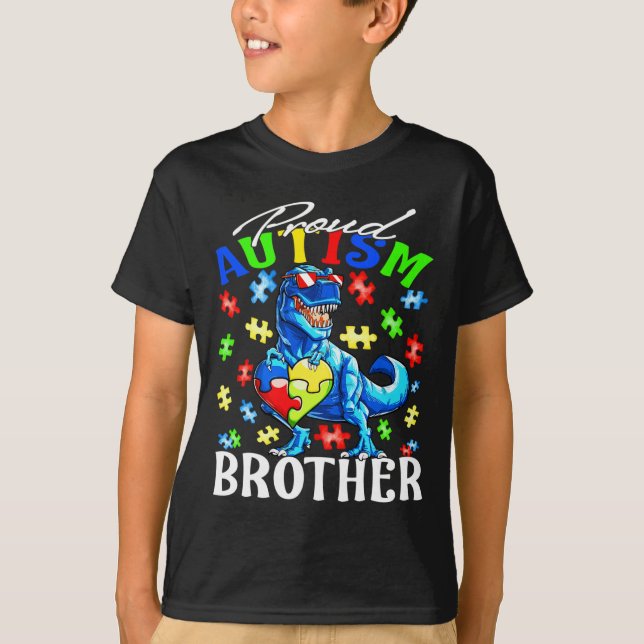 Camiseta Orgulho Autismo Irmão Dinossauro Autismo Consciênc (Frente)