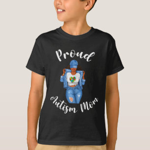Camiseta Orgulho Autismo Mãe Afro-Americana Mãe Mulher Negr