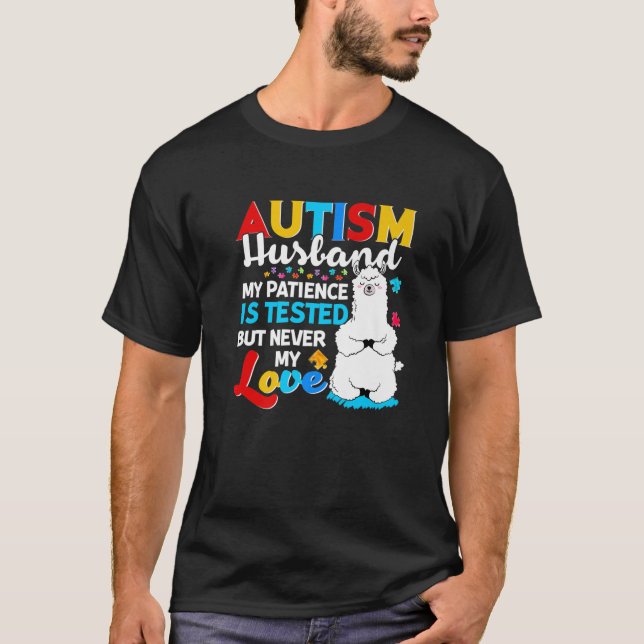 Camiseta Orgulho Autismo Marido Llama Quebra-cabeça Autismo (Frente)