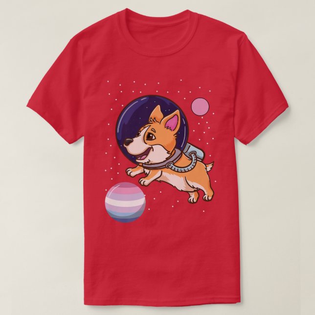 Camiseta Orgulho Bigender do Astronauta Corgi-233 (Frente do Design)